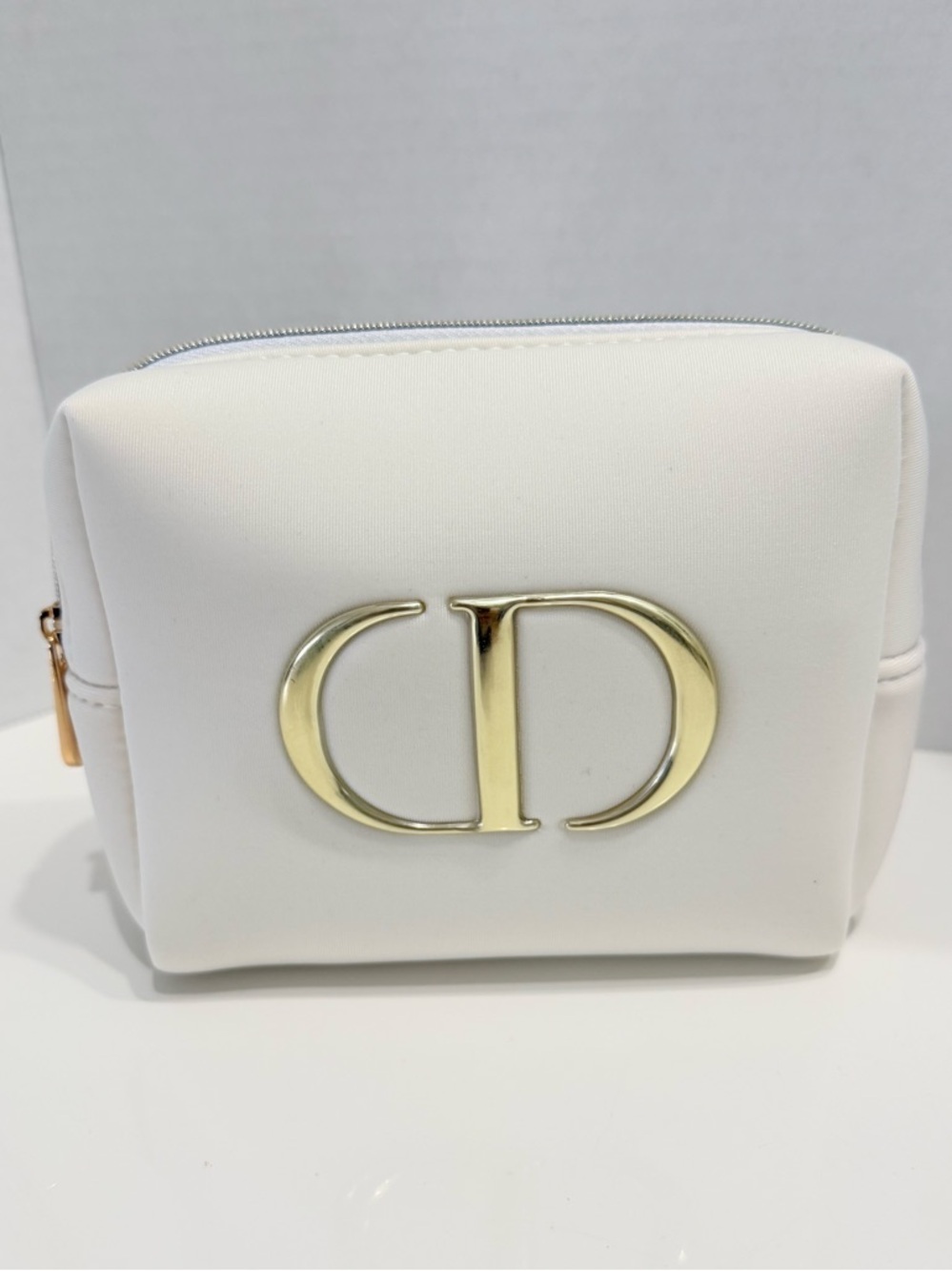 Dior White Cosmetic Pouch with Gold CD Logo